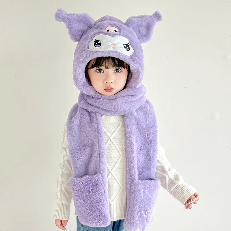 Sanrio Kuromi детский плюшевый шарф шапка милый косплей вечерние аниме милая зимняя