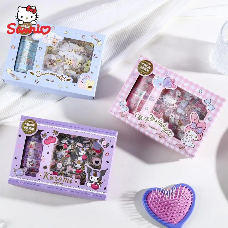 

Оригинальная наклейка My Melody Kuromi Sanrio, Подарочная коробка, 8 шт. комплект, милый мультяшный школьник, «сделай сам», украшение для учетной записи, подарок для девочек