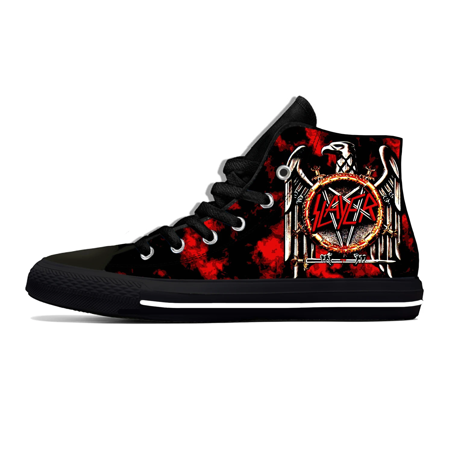Slayer Heavy Metal Rock Band น่ากลัวสยองขวัญแฟชั่นสบายๆรองเท้าน้ำหนักเบา Breathable 3D พิมพ์ผู้ชายผู้หญิงรองเท้าผ้า...