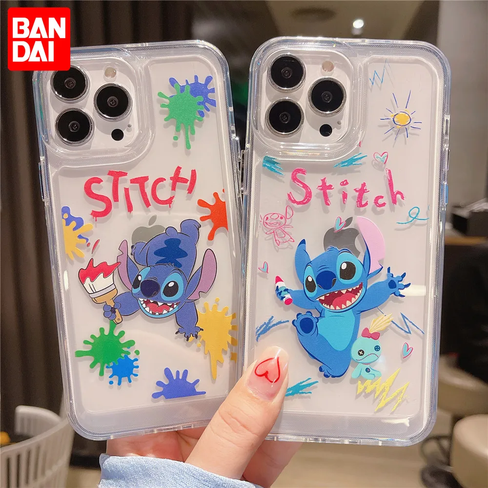 

Bandai Cartoon Doodle Stitch Clear Silicon Mobile Phone Case For iPhone XR XsMax 8Plus 11 12 13 13 Pro Max Cover For Couples
