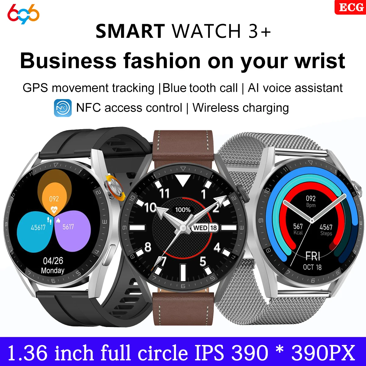 

2023 New Blue Tooth Call Men Heartrate Smart Watch 1.36" HD Screen NFC AI Voice Assistant Wireless Charing ECG Sports Smartwatch