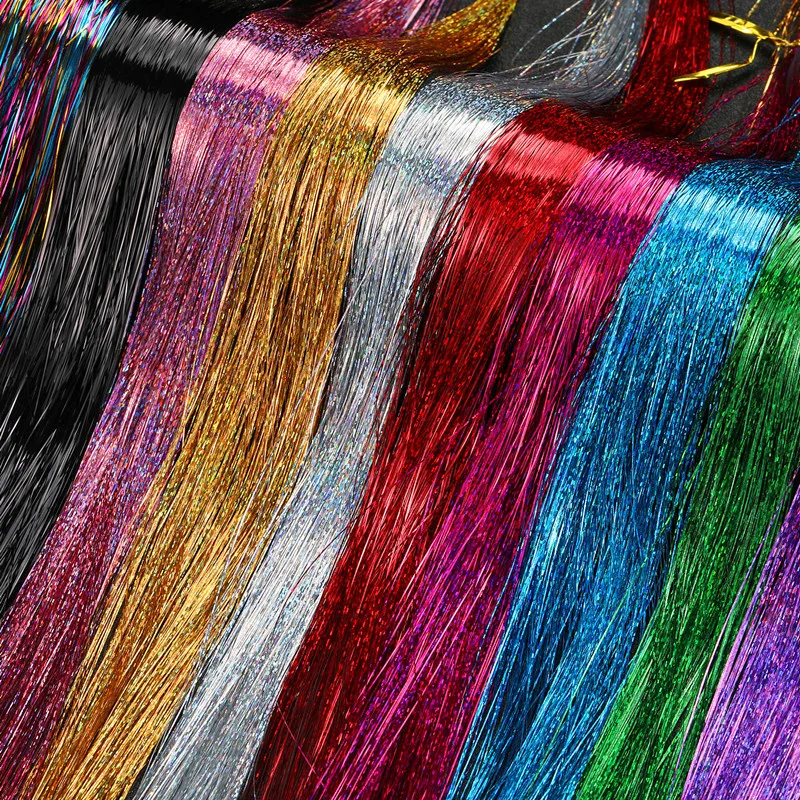 

Длинные 92 см Блестящие Блестки для волос волосы радужные блестящие шелковые волосы для наращивания ослепляющие женские хиппи для плетения головной убор