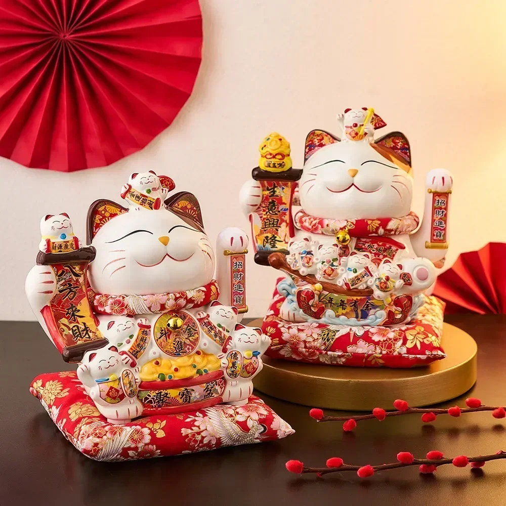 Фото Керамическая Манеки Неко Lucky Cat, домашний декор, размахивающаяся рука кошки, фэн-шуй, керамическая статуя кота удачи, каваи, аксессуары для декора комнаты №3