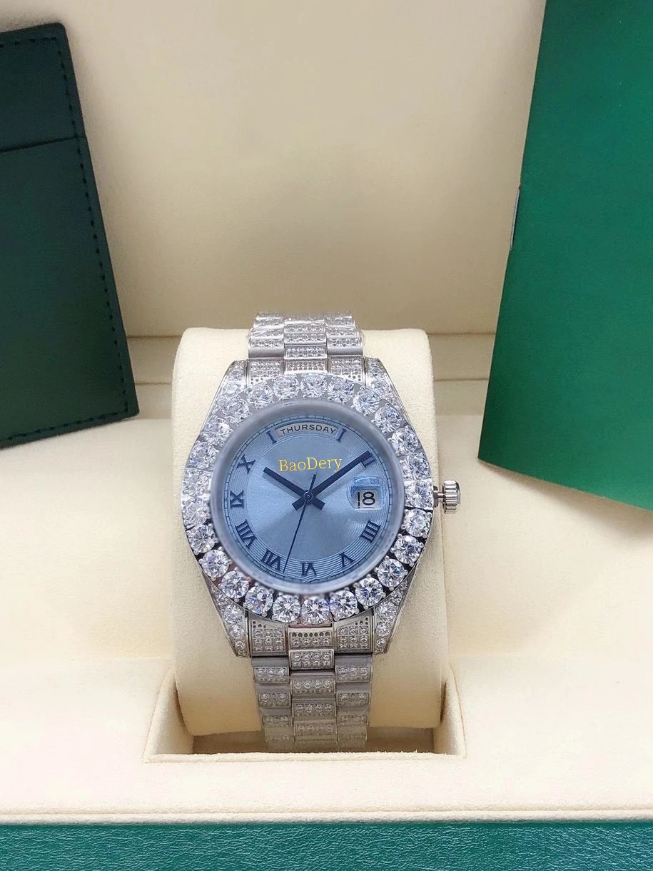 Мужские автоматические часы с логотипом 43 мм бриллиантовые механическим