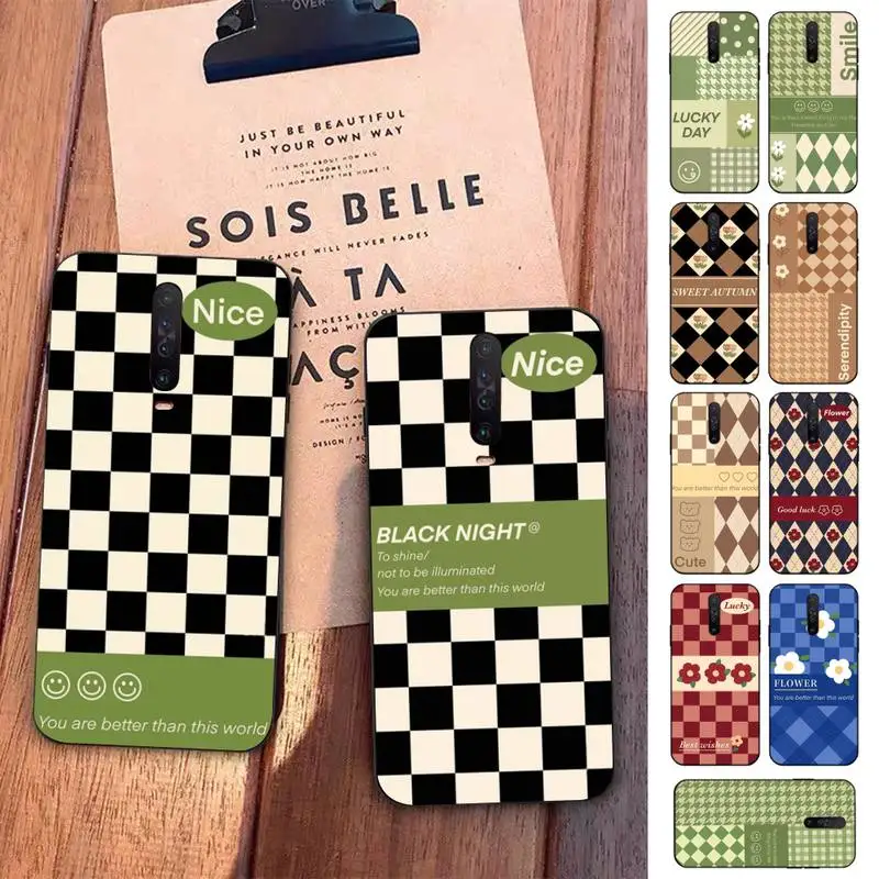 

Fashion INS Checkerboard Flower Phone Case for Redmi 5 6 7 8 9 A 5plus K20 4X S2 GO 6 K30 pro