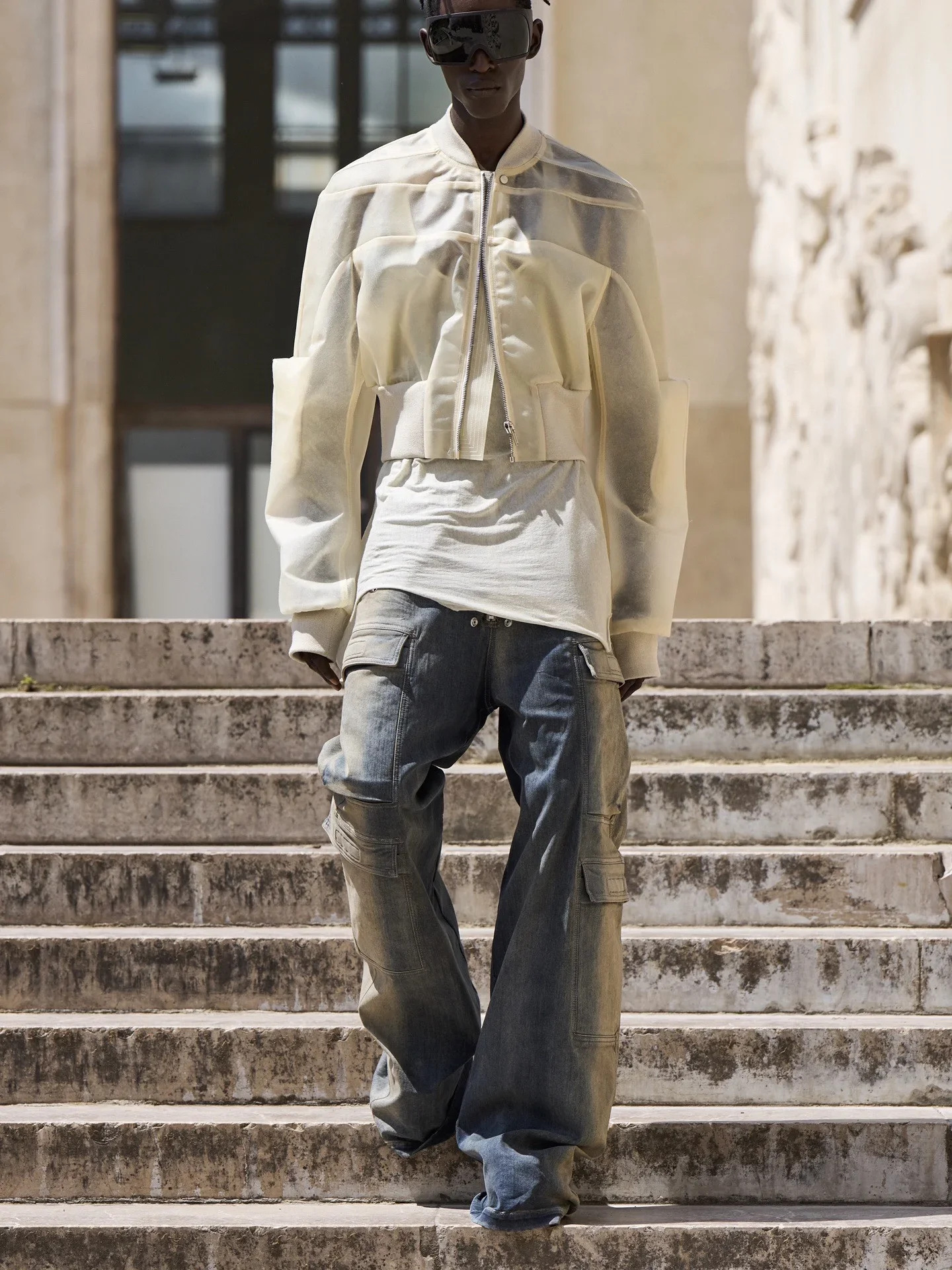 Джинсы RO Style 23SS облегающие одинаковые широкие брюки из потертого синего денима Vibe