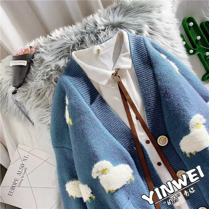 Fashion Casual Niche Design Sweater Cute Kawaii Women Loose Thin Thick 2022 New Korean Lazy Knitted Sweater Cardigan Coat Tide