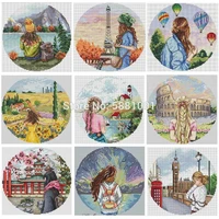 girly travel patterns counted cross stitch 11ct 14ct 18ct diy chinese cross stitch kits embroidery needlework sets home decor