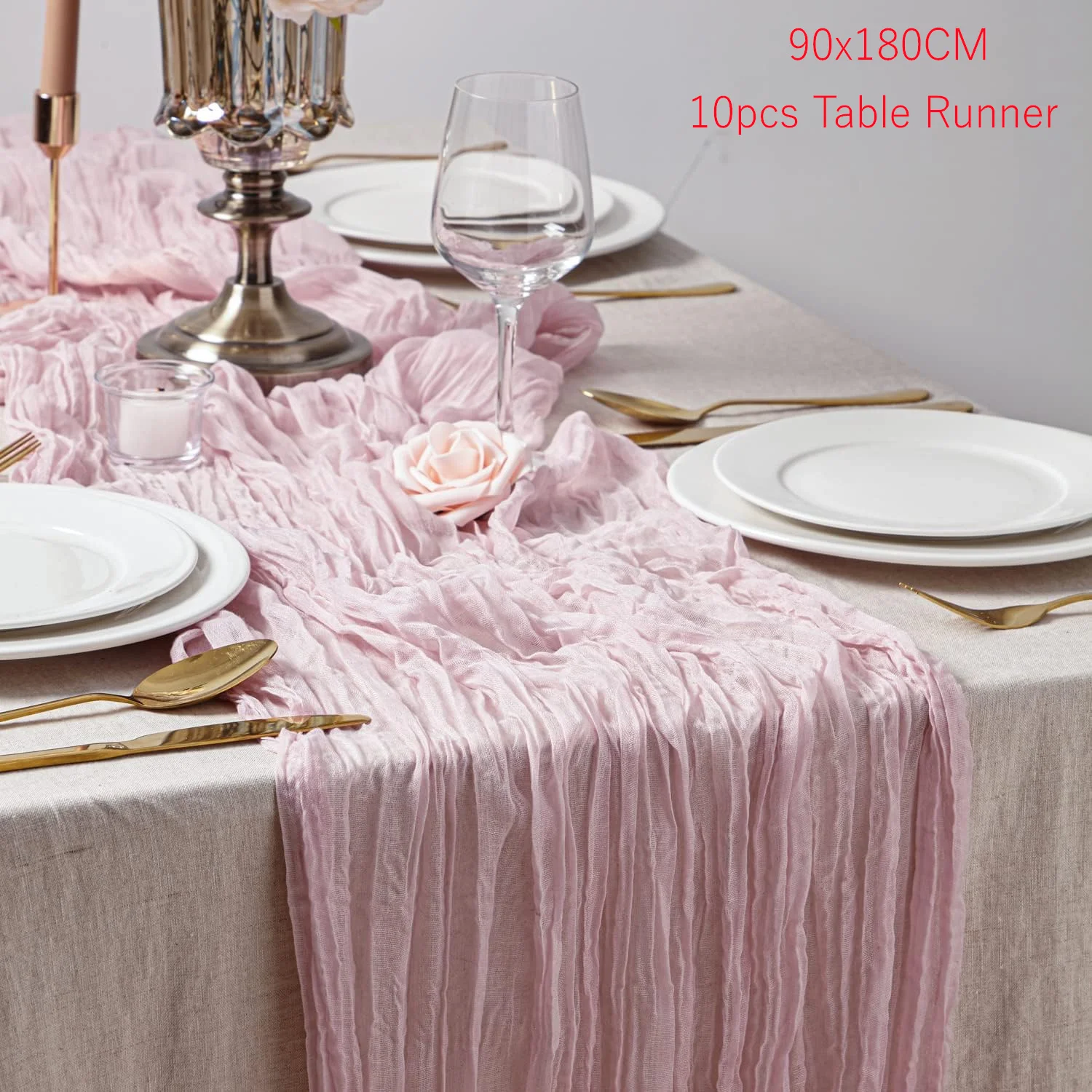 

Wedding Table Runner 10Pcs 90x180CM Luxury Bohemia Linen Cotton Gauze Tablecloth Festivals Dining Baby ShowerTable Decoration