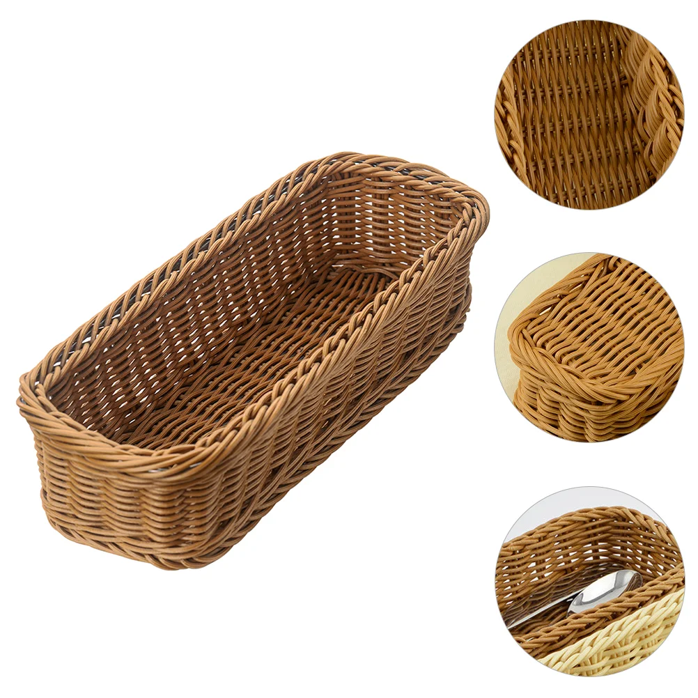 

Basket Cutlery Tray Holder Storage Organizer Woven Baskets Flatware Silverware Rattan Utensil Wicker Kitchen Drawer Fruit