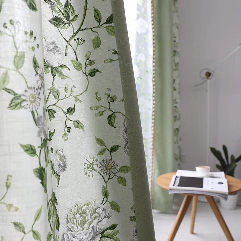 

Fresh Green Flowers Daisies Cotton and Linen Printed Curtains Korean-style American Pastoral Semi-shading Curtain Fabric lxj