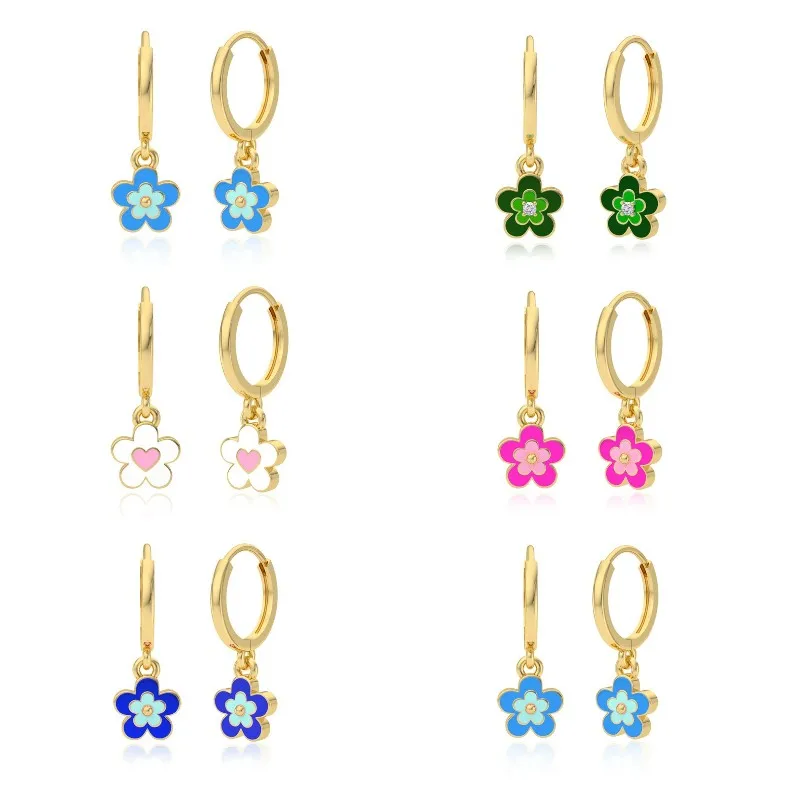 

Lovely Colorful Enamel Flowers Pendant Piercing Dangle Drop Earrings for Women Jewelry Pendientes Girls Gift Aretes