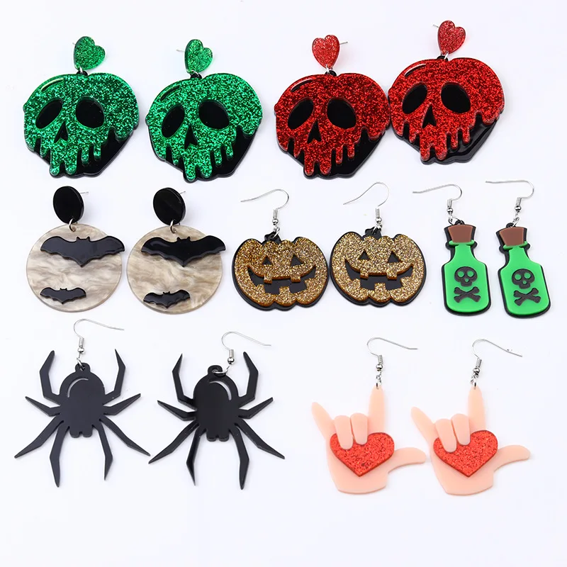 

U-Magical All Saints' Day Skeleton Knife Frog Snake Dangle Earings for Women Flower Pumpkin Hand Arcylic Earings Jewelry