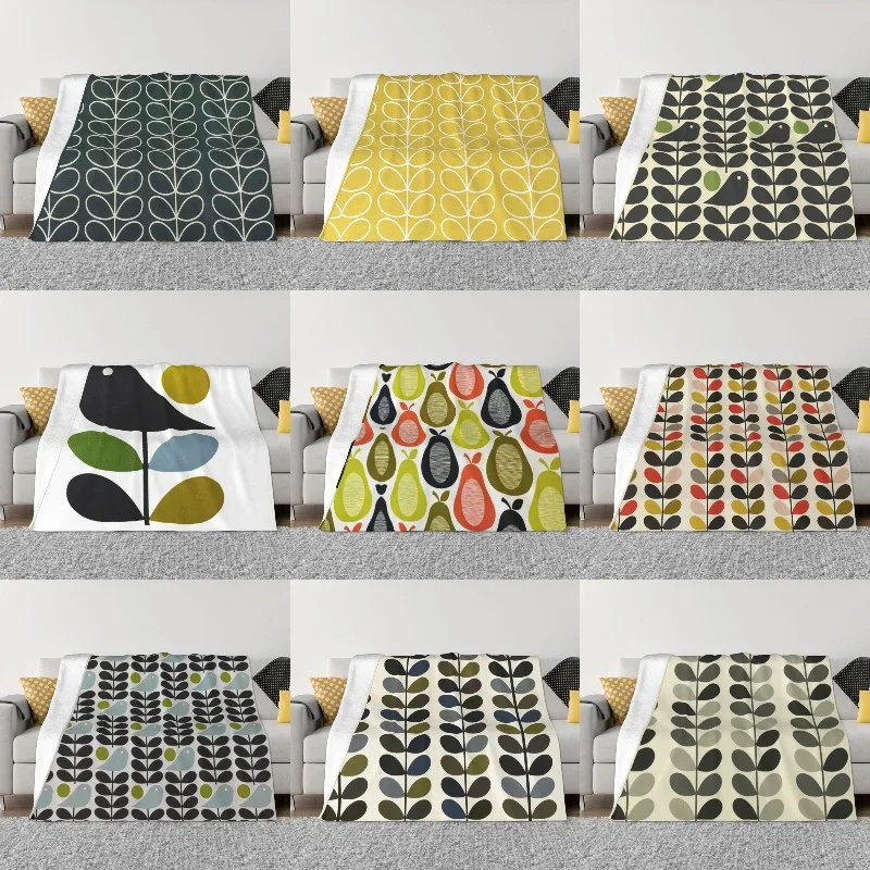 

Orla Kiely Linear Stem Grey Blanket Warm Fleece Soft Flannel Scandinavian Throw Blankets for Bed Sofa Outdoor Autumn