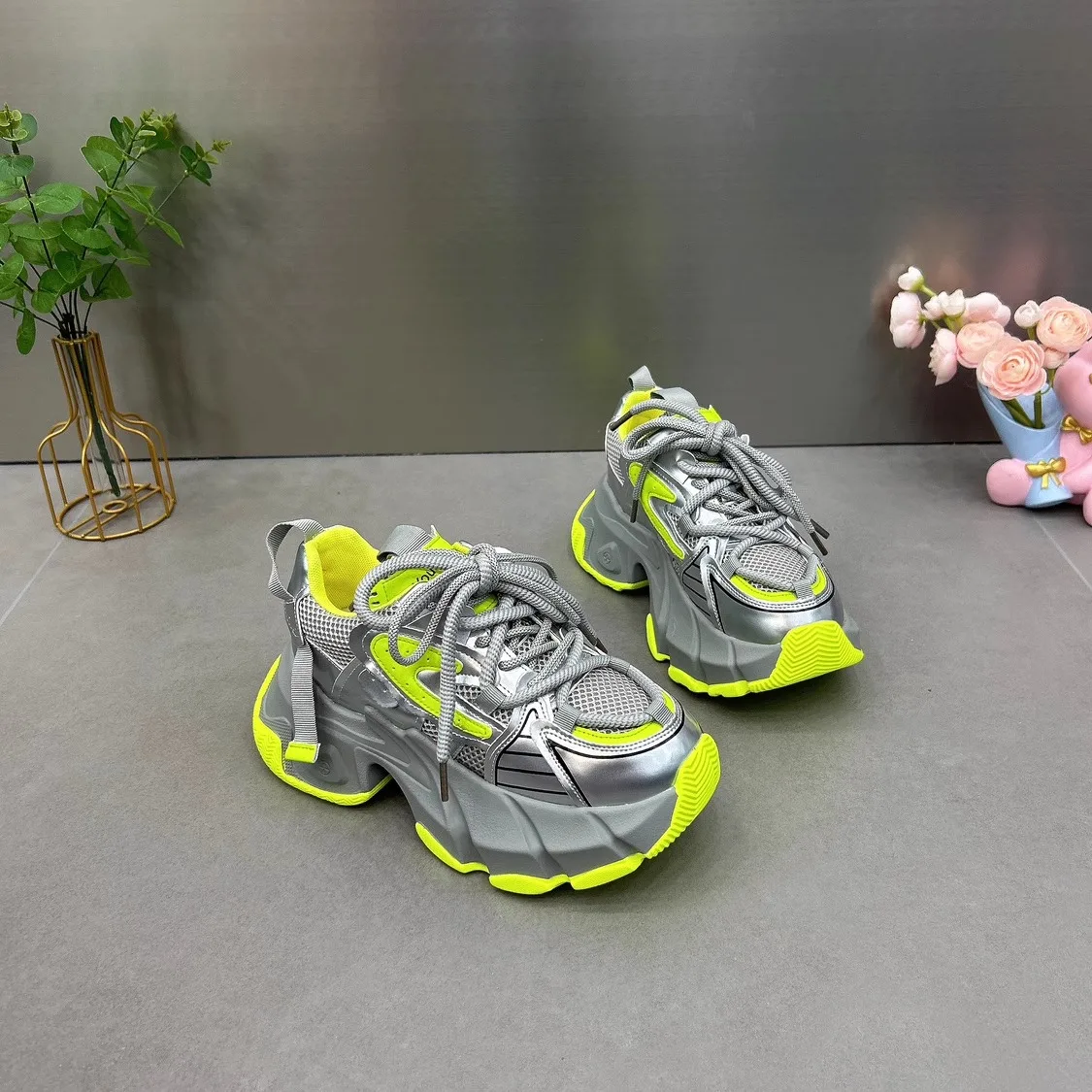 Женские туфли для папы в старом сетчатой сезон с толстой подошвой 2 высота 024