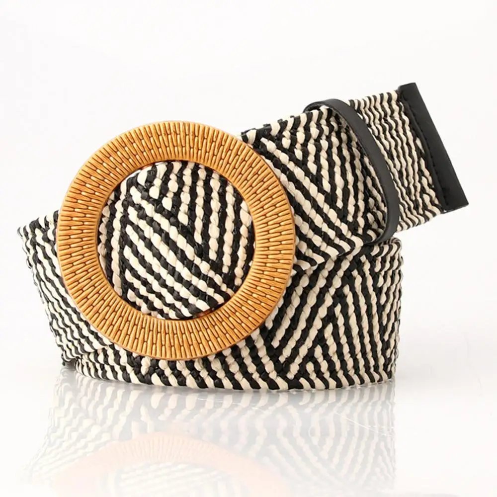 

Boho Women Weaving Straw Elastic Waist Band Pin Buckle Belt Dress Jeans Decor