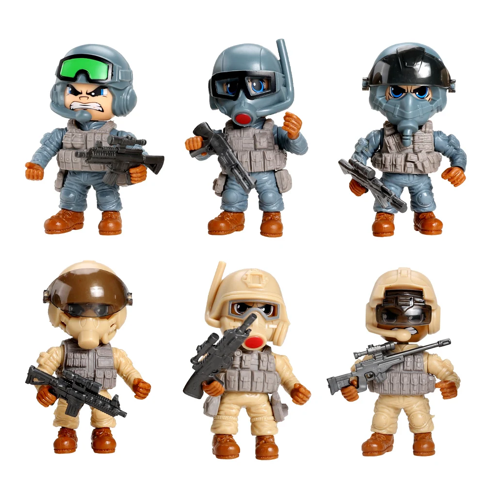 ViiKONDO 6PCS Action Figure Cute Mini 8cm Toy Soldier Special Forces Team DIY Assembly Model Moveable Army Men Collection Gift