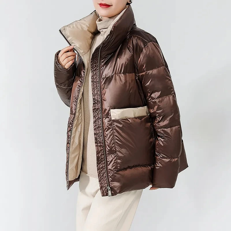 

2023 зимние женские куртки на утином пуху, короткое повседневное пальто большого размера, осенняя модная женская одежда большого размера, теплая верхняя одежда