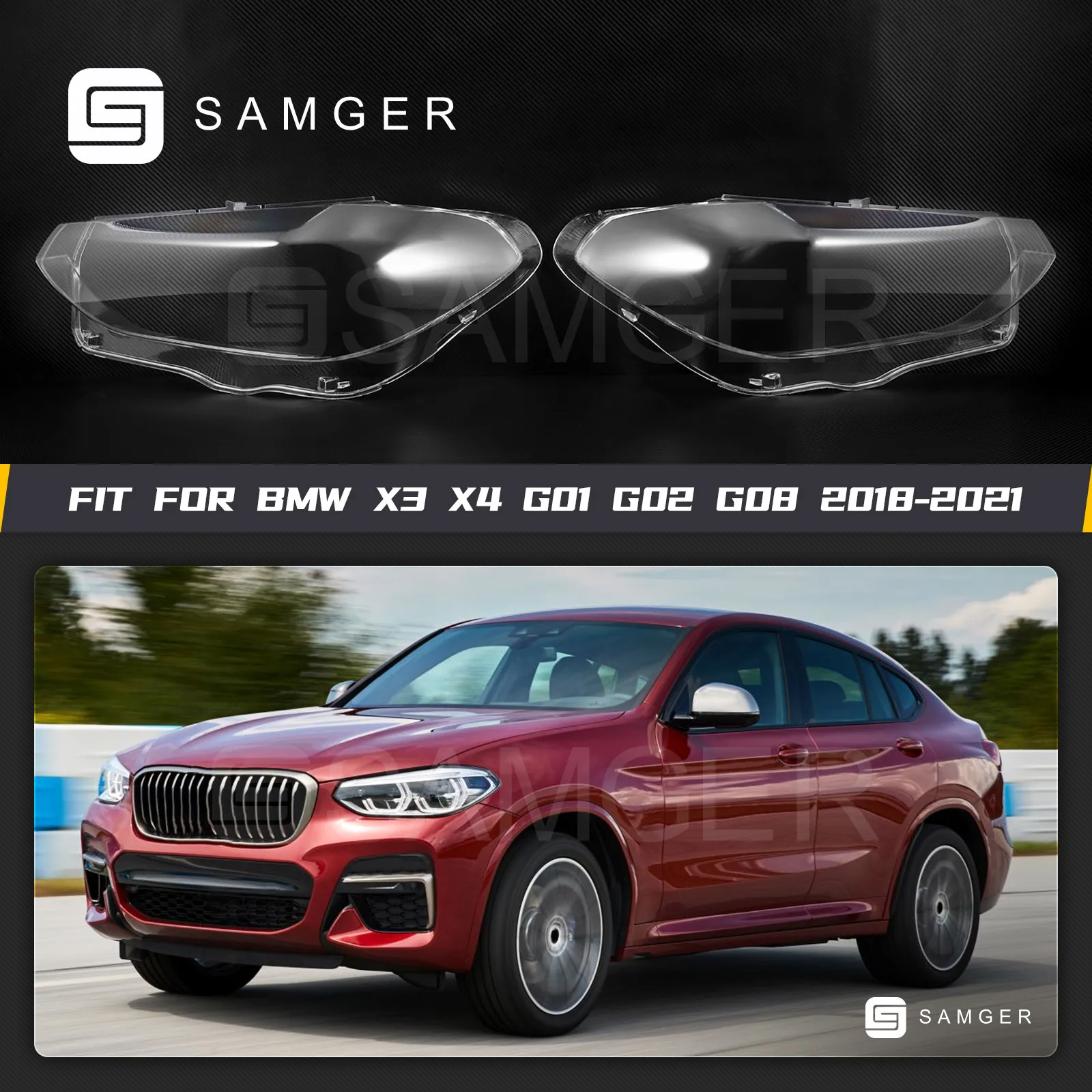 

Samger 1Pair Car Front Headlight Cover For BMW X3 X4 G01 G02 G08 2018 2019 2020 2021 Transparent Lampshdade Headlamp Shell