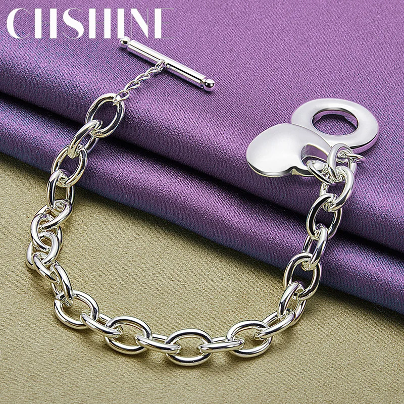 

CHSHINE 925 Sterling Silver Solid Heart Bracelet OT Chain For Women Charm Fine Jewelry