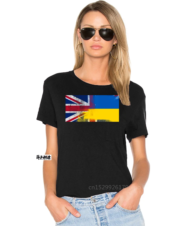 Футболка женская с принтом в виде флага Великобритании и Украины |