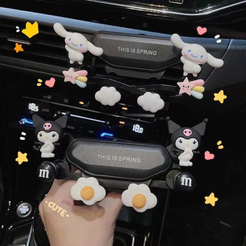 

Sanrios Anime Kuromi Melody Cinnamorol Gravity Car Phone Holder Mobile Kawaii Stand Smartphone Support Mount Car Accessories Toy