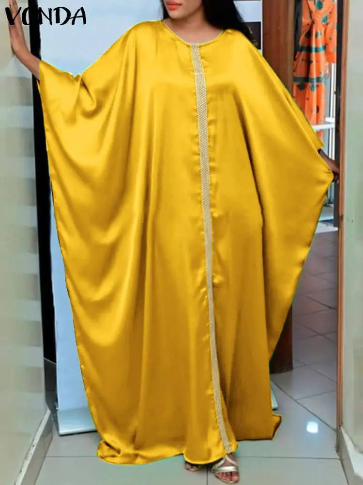 

Женское атласное платье VONDA 2023, богемное длинное платье составного кроя в горошек, летний сарафан, женское платье