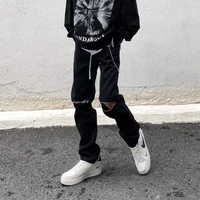 streetwear men black ripped jeans hip hop style zipper ripped denim pants punk clothes male comfortable loose casual trousers