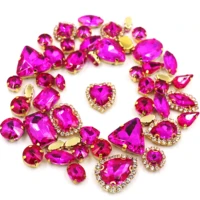 newest crystal glass mixed size and shape rose red sew on rhinestones with gold claw for diy crafts decoration jewelry 50pcsbag