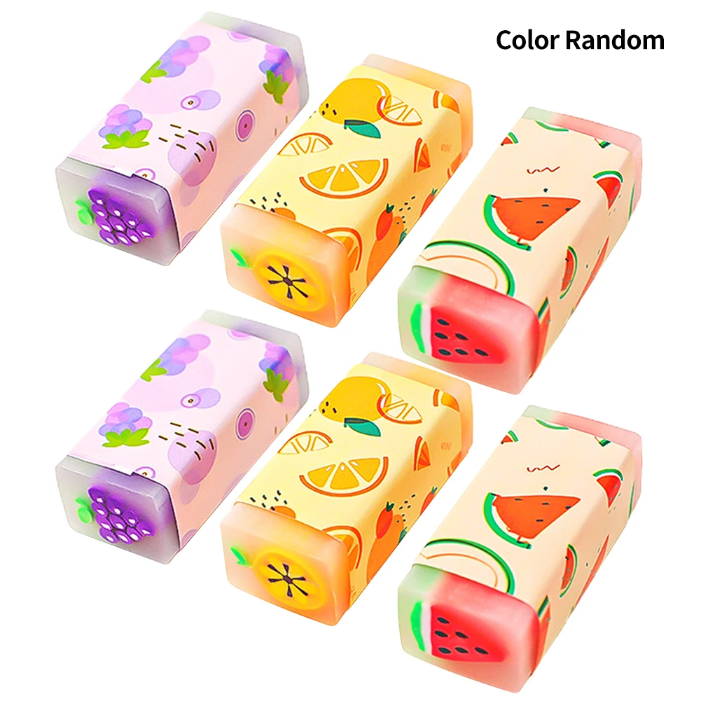 

6pcs Random Style Office For Kids Cute Fruit Party Favors Pencil Eraser Gift Drawing Long Lasting Kawaii Students Stationary