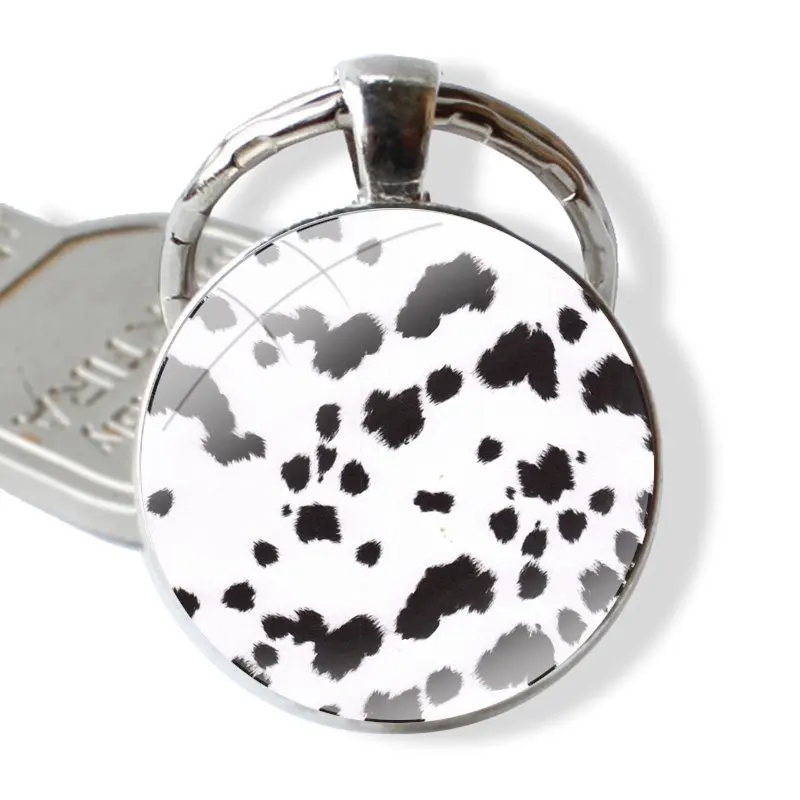Белый черный символ коровы потрясающий 25 мм стеклянный брелок Cabohcon