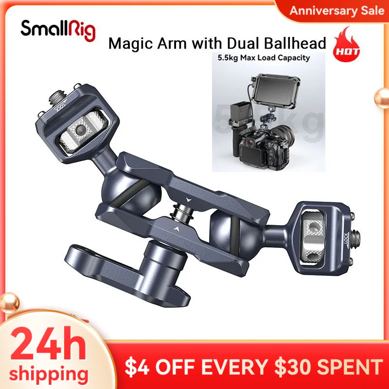 

Гибкий Шарнирный Рычаг Magic Arm с винтами 1/4 дюйма, кронштейн для полевого монитора с двойной шаровой головкой, алюминиевый регулируемый волше...