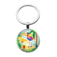 hot sale simple pink cute keychain nordic style palm leaf flamingo keychain small gift car bag pendant keychain accessories