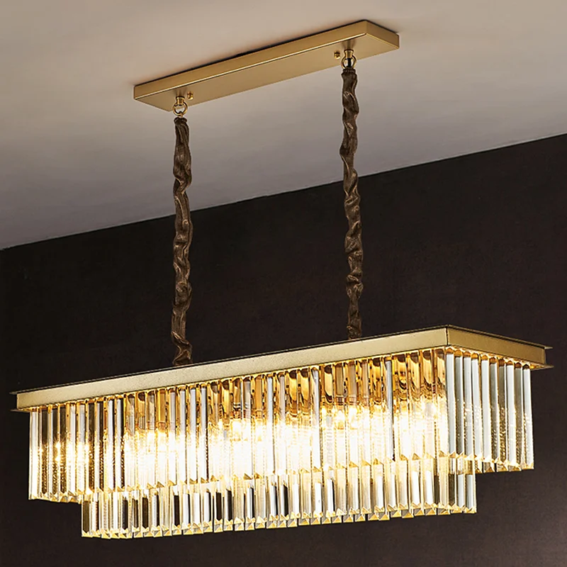 Luxury Modern Simple Chandelier Light Rectangular Crystal Ceiling Lamp Living Room Hotel Lobby Lighting