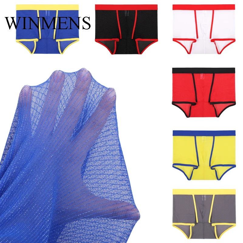 

5 Pcs/Lot Men's Panties Boxer Underwear Gay Sexy Transparent Shorts Underpants Bling Mesh See Inner Sissy Erotic Trunks Lingerie