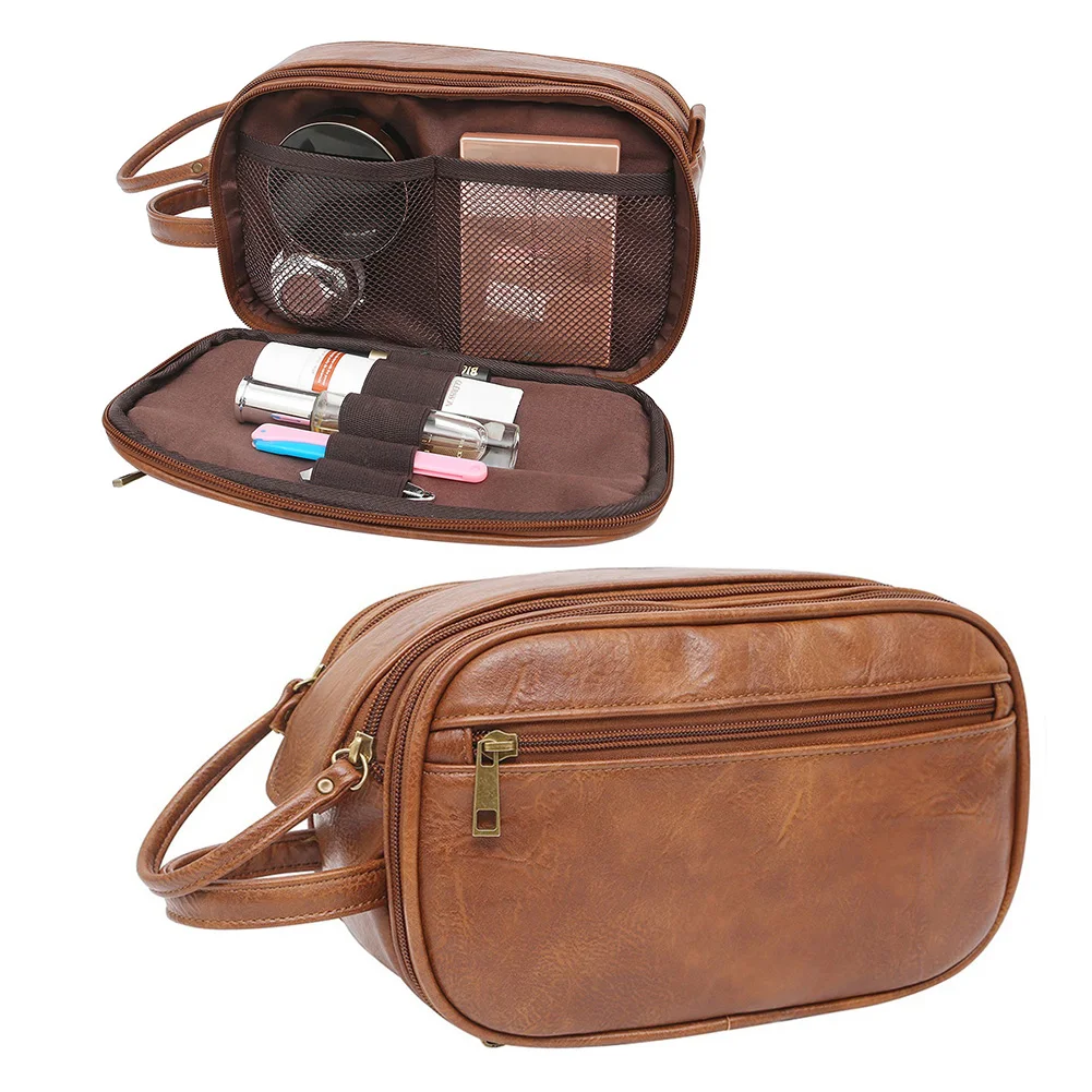 

Travel Toiletry Bag for Men and Women PU Leather Cosmetic Bags Large Capacity Shaving Bags Toiletries Organizer Cosmetic Cases