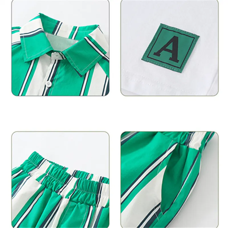 2022 Summer Children's Wide Stripe Clothing Set 3 Pieces Suit For Boys Shirt T-shirt And Shorts 3PCS Outfits For Kids Teenagers