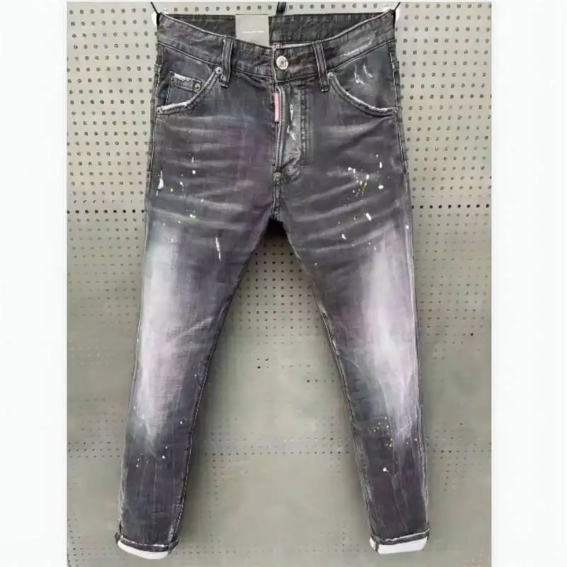 

DSQUARED2 Fashion Trendy Men's Hole Spray Paint Micro-elastic Jeans Slim Fit Casual Motorcycle Punk Pants Clothing 063#