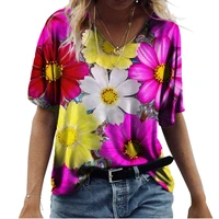 3d fashion femme t shirt pullovers floral print women t shirts loose casual v neck female tops short sleeve summer ladies tees