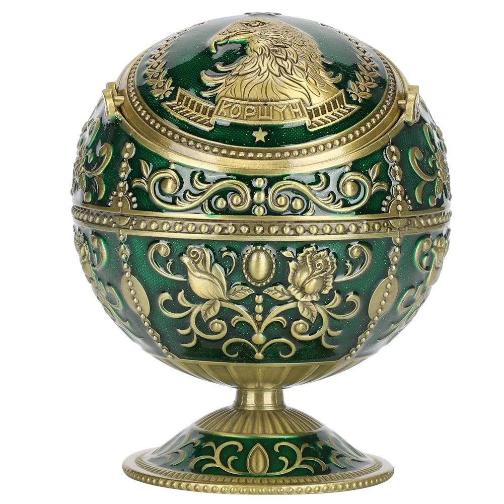 

Retro Ashtray W/Lid Globe Eagle Green Zinc Alloy Smoking Accessories Decorative Ornament