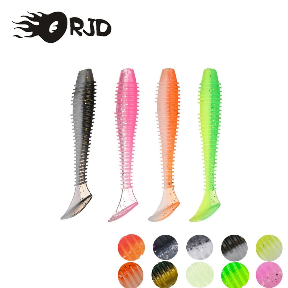 

ORJD Double Color Fishing Lures Soft Silicone Worm Odor Swing T Tail Artificial Bait Bass Carp Pike Fishing Track Accessories