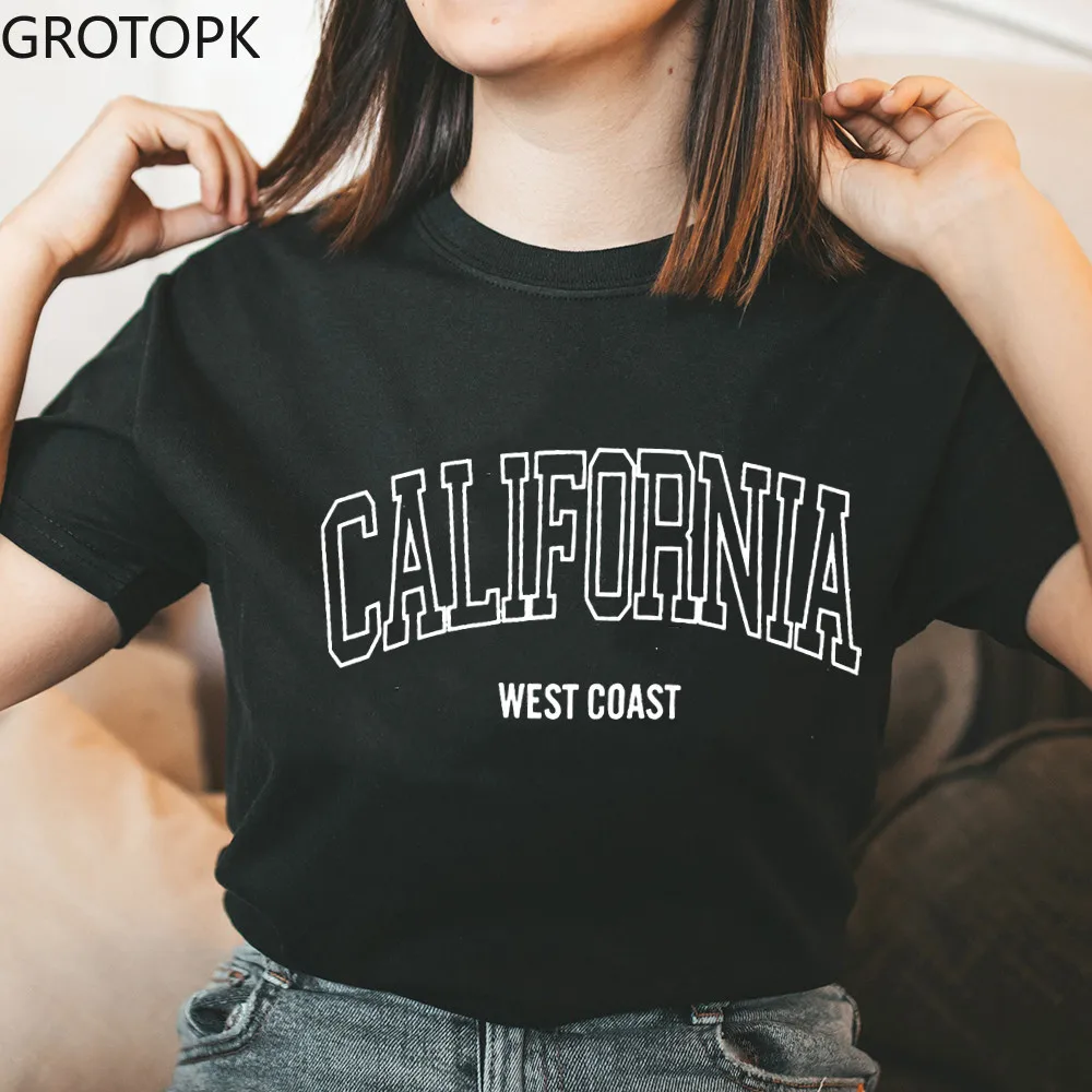 

California West Coast Harajuku Funny Causal Women T Shirt 2022 Summer Round Neck 90s Funny Cotton T-shirt Graphic Streetwear
