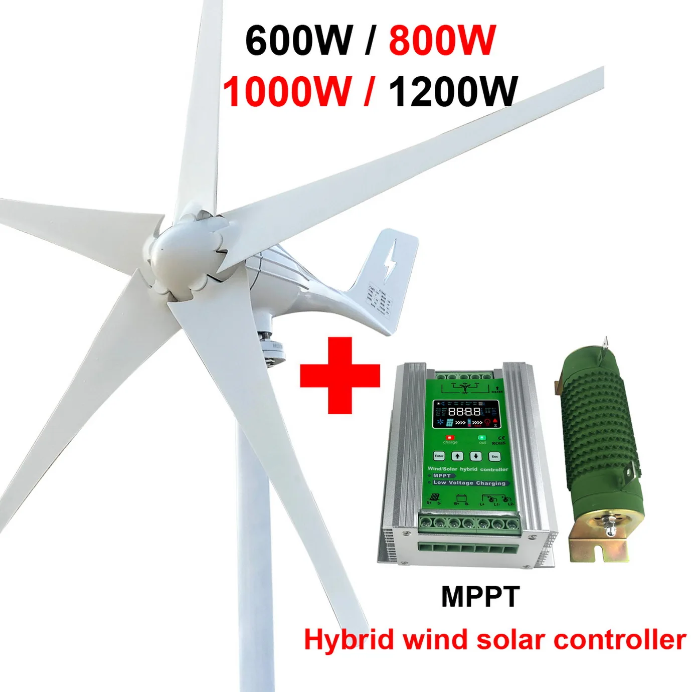 

Free shipping 600W Wind Genegator 12V/24V MAX 830W wind turbine+1600w Hybrid MPPT controller for 0-800W wind and 0-800W solar