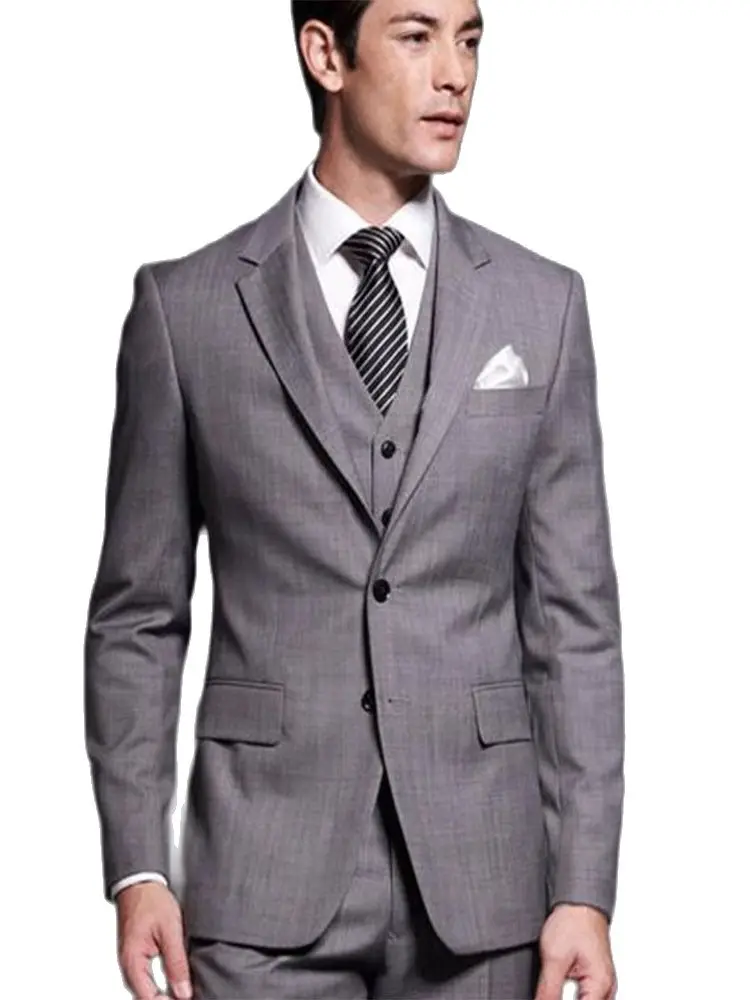 

Custom Made Slim Fit Groom Tuxedo Gray Double Split Blazer Trousers Best Man Notch Lapel Groomsman Suits( Jacket+Pants+Vest+Tie)