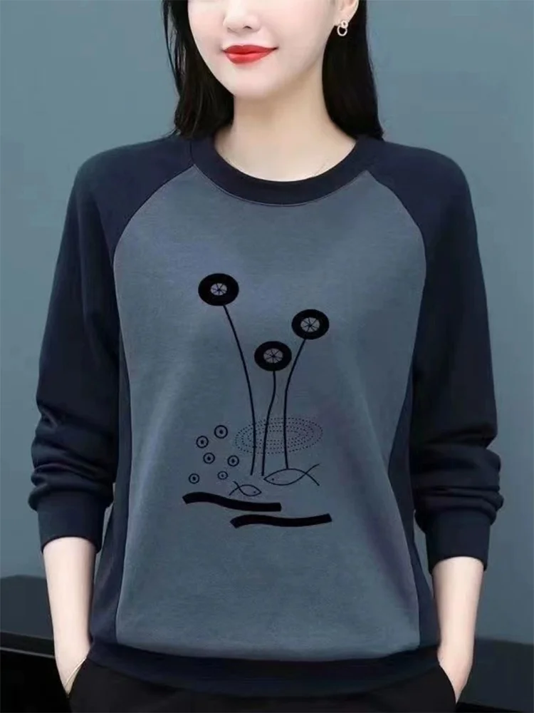 European Goods Bottoming Shirt Hoodie Women Autumn and Winter Plus size Chubby Girl Loose Slimming Long sleeves Fleece-...