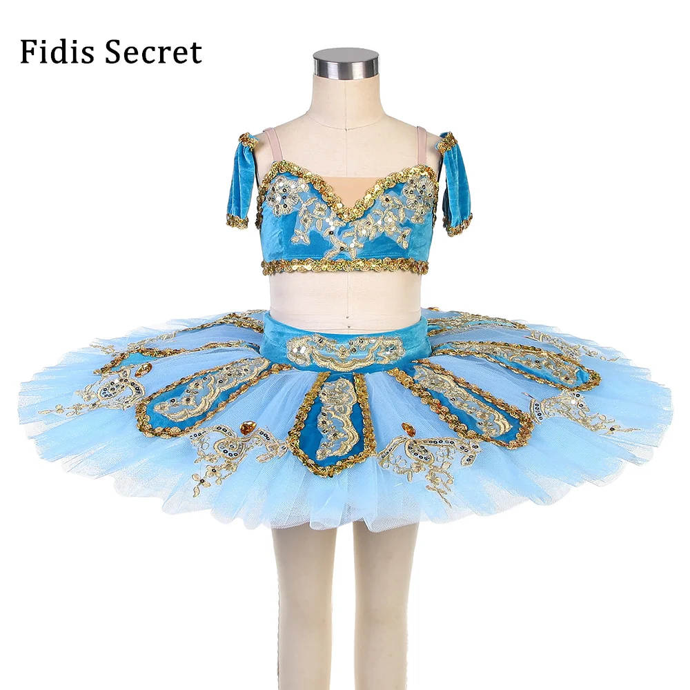 

2 in 1 Blue Professional Ballet Dance Costume Set,Ballerina Classic Pancake Tutu Dress,Girls Le Corsaire Performance Stage Wear