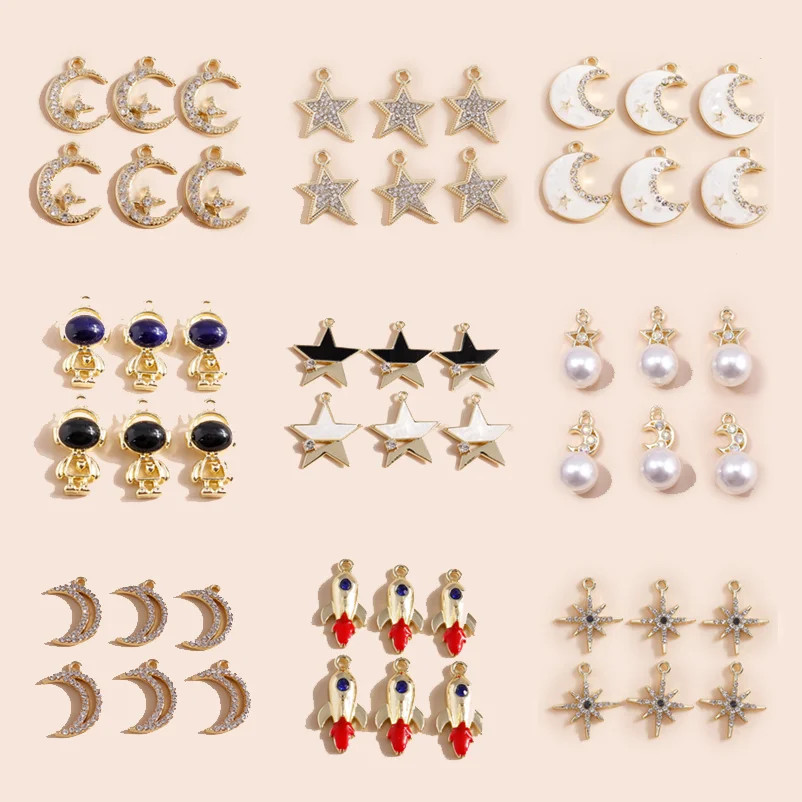 

5pcs Exquisite Pearl Crystal Sun Moon Stars Charms Rocket Astronaut Pendant for DIY Jewelry Making Accessories