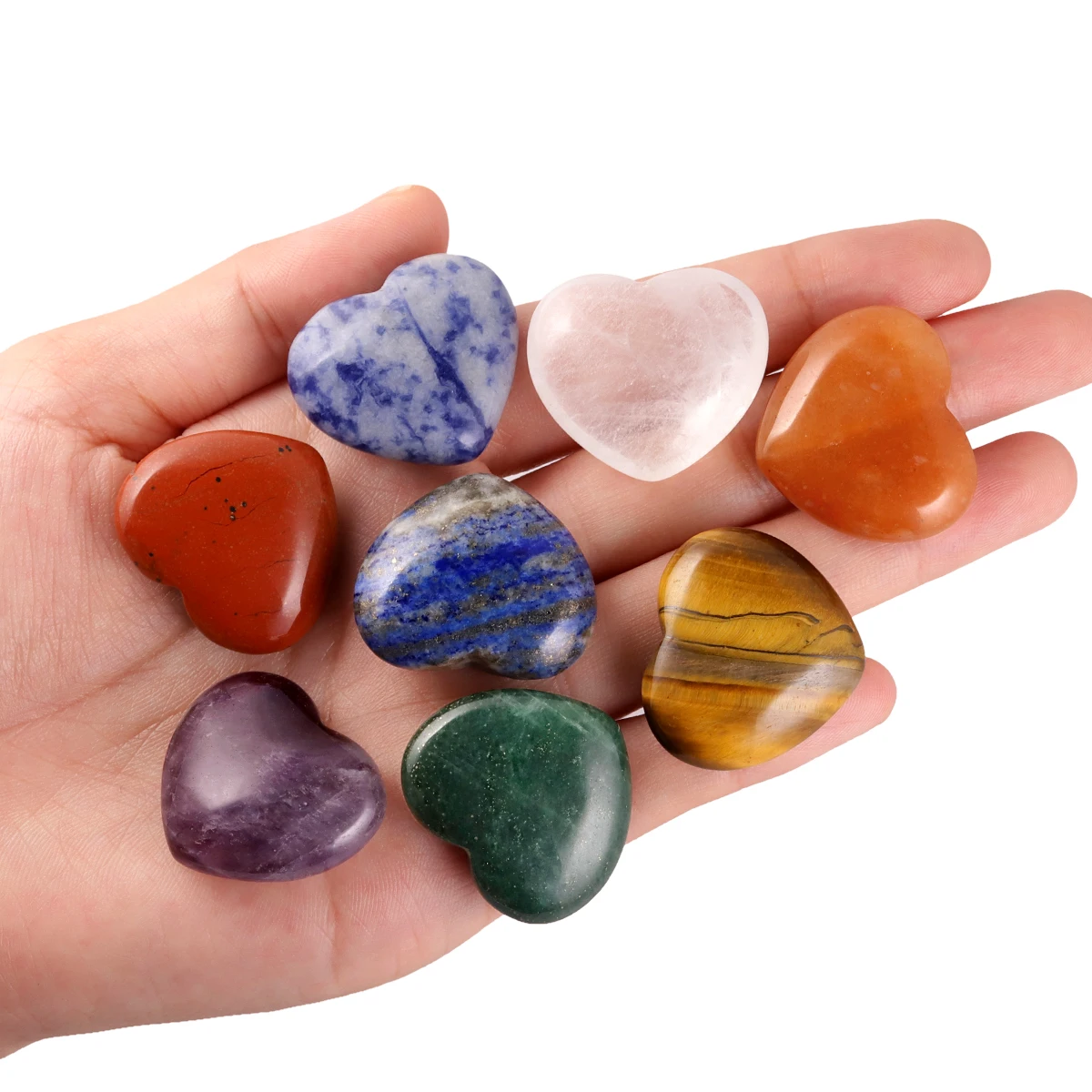 8Pcs/Set Natural Crystal Semi-Precious Stones Love Heart Shaped Pocket Stone For Yoga Meditation Chakra Balancing Room Decor
