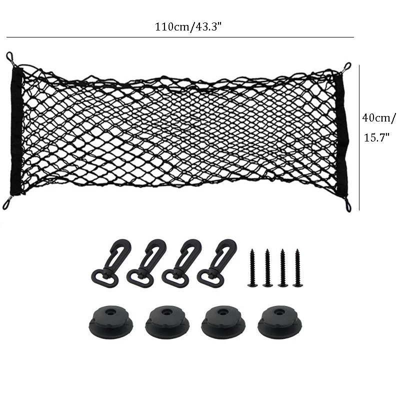 

Универсальный автомобильный багажник, задний багажник, нейлоновая эластичная сетка 90x30 см/40x110 см, сетчатый держатель с 4 пластиковыми крючками и карманами