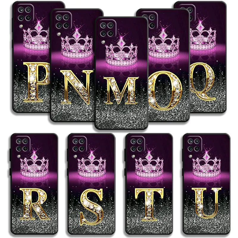 

For Samsung Galaxy A02s A50 S7 Edge A20e S8 Plus Note 20 Ultra A70 A10 M13 A40 Pink Crown Masonry Initials XYZ Phone Cases